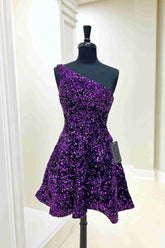 Sequin Royal Blue Homecoming Dress One Shoulder Short Prom Dresses - MyChicDress